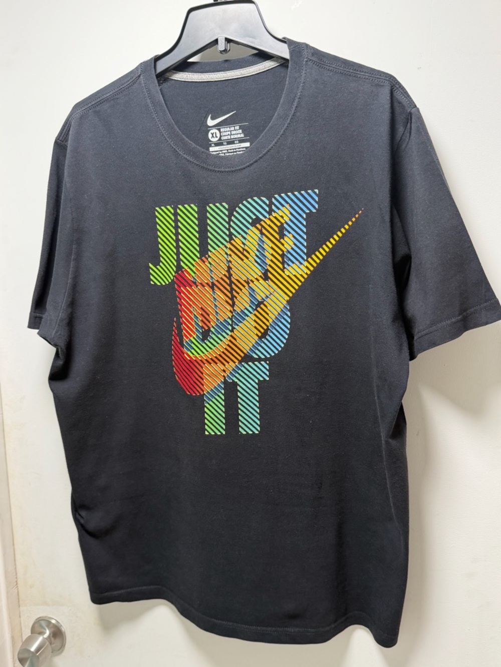 Nike Black Short Sleeve 'Just Do It' Graphic Tee with Multicolor Logo